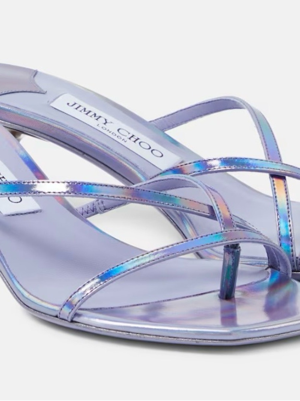 Jimmy Choo Etana 50 metallic Iridescent leather Lilac Strappy Kitten-Heel Mules - Picture 8 of 17